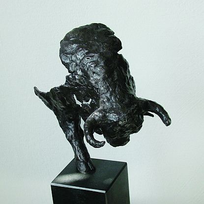 Torcido-woest is een bronzen beeld van eem stier.| bronzen beelden en tuinbeelden van Jeanette Jansen |